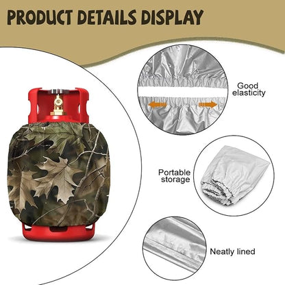 Dual Propane Tank Cover 20lb Outdoor Heavy Duty Waterproof Windproof Gas Tank Cylinder Cover with Elastic Brand, Dress up Your Gas Grill, Fits Standard 20lb Cylinder, Camo