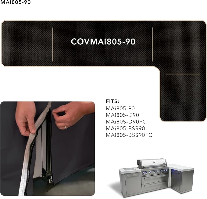 Mont Alpi COVMAi805-90 Heavy Duty All Weather Water Resistant 94" x 50" Full Black Grill Cover for MAi805-90 MAi805-D90 MAi805-BSS90 MAi805-D90FC MAi805-BSS90FC Stainless Steel Outdoor Kitchen Islands