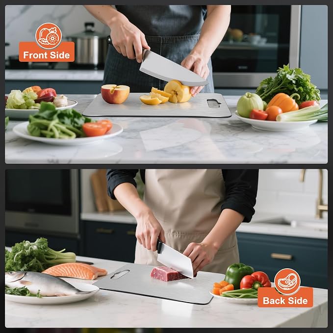 Cutting Board, Cutting Boards For Kitchen, Food-Grade Stainless Cutting Board, Non-Toxic & Non-Slip, Dishwasher Safe, Set of 3