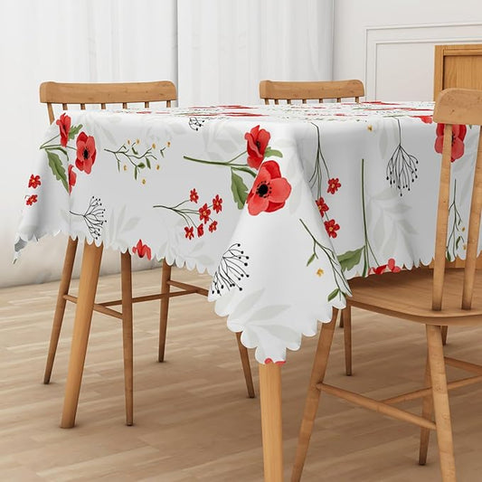 Red Poppy Rectangle Tablecloths Spring Flowers Botanical Tablecloth Polyester for Party Dinner Decorative Table Cloth Dust-Proof Table Cover for Home Restaurant Picnic Camping BBQ 70x140 Inch