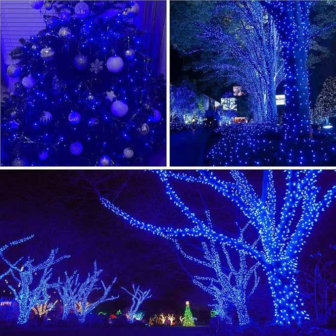 QITONG 500LED Blue String Lights, 165ft Christmas Lights Outdoor Waterproof with Plug in, Green Wire Twinkle Tree Lights Indoor with 8 Modes