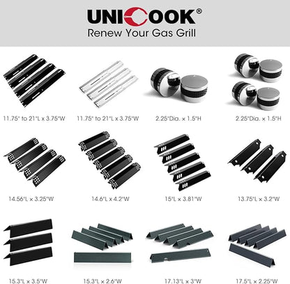 Unicook 6 Pack Grill Heat Plates 14.56" L, Heavy Duty Grill Replacement Parts Burner Cover for Outdoor Gas BBQ, Porcelain Flame Tamer, Compatible with Nexgrill, Charbroil