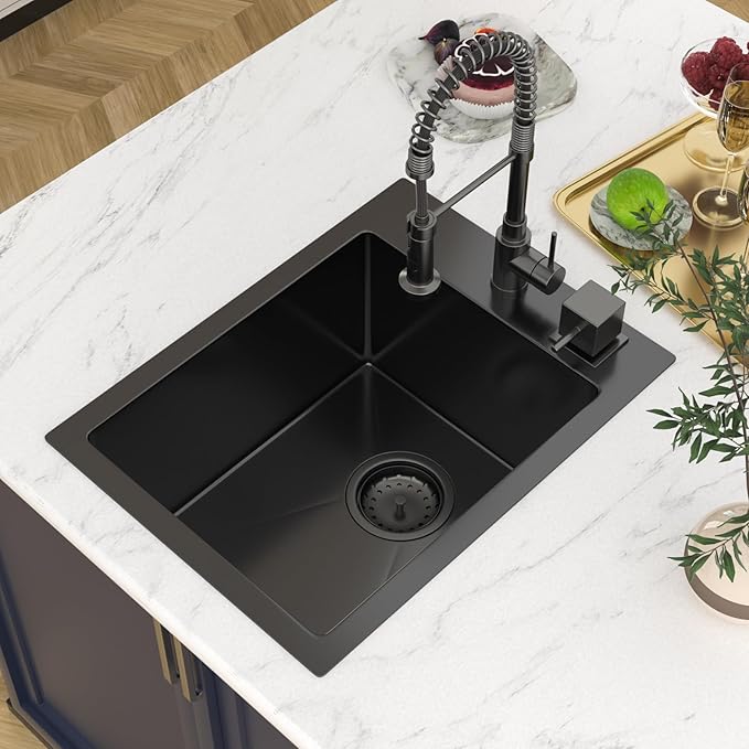 15 In Gunmetal Black Drop Bar Sink 15 x 20 Inch Kitchen Sink 18 Gauge Stainless Steel Single Bowl Topmount Handmade Sink for Outdoor, RV, 15x20x9
