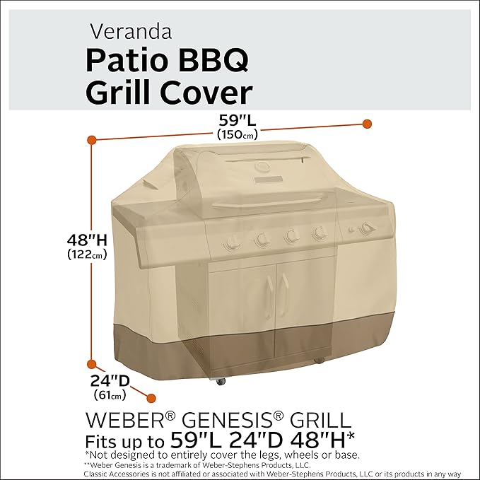 Classic Accessories Veranda Water-Resistant 59 Inch BBQ Grill Cover for the Weber Genesis