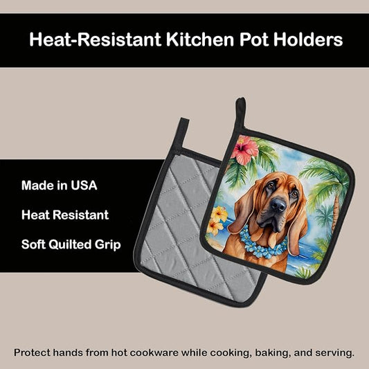 Caroline's Treasures Bloodhound Luau Pair of Pot Holders Kitchen Heat Resistant Pot Holders Sets Oven Hot Pads for Cooking Baking BBQ, 7 1/2 x 7 1/2