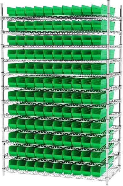 Akro-Mils 30124 Heavy Duty Plastic Shelf Bins, 24"x 4"x 4", Green, 12-Pack | Heavy Duty Nesting Storage Bins for Garage, Closet, Refrigerator, Kitchen, Cabinet, Drawer Organization, Pantry Organization
