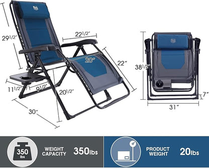 TIMBER RIDGE Zero Gravity polyester Chair Oversized Recliner 350lbs Capacity Patio Lounge Chair Padded Lawn Chair with Headrest XXL for Outdoor, Camping, Patio, Lawn, Blue