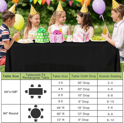 Smiry Disposable Table Cloth - 6 Pack, 84 Inch Round Waterproof Tablecloths for Parties, Decorative Plastic Table Cover, Leakproof & Sturdy, Black