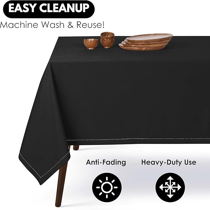 Rectangle Tablecloth 60"x84" Table Cover 100% Cotton Decorative Washable Table Cloths for Gifts, Kitchen, Dining, Buffet & Camping - Black