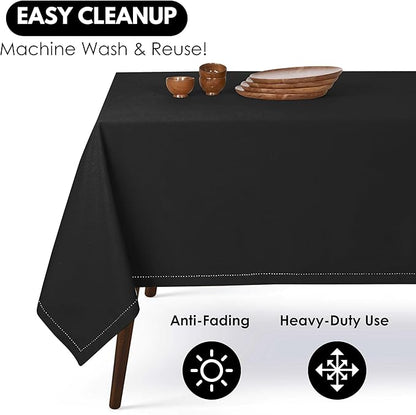 Rectangle Tablecloth 60"x84" Table Cover 100% Cotton Decorative Washable Table Cloths for Gifts, Kitchen, Dining, Buffet & Camping - Black
