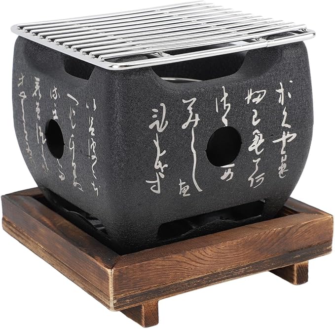 Japanese Script Food Charcoal Stove, Fast Heating Portable Barbecue Stove, Heat Resisting Food Charcoal Stove for Grilling Family (19.5x18cm / 7.7x7.1in)