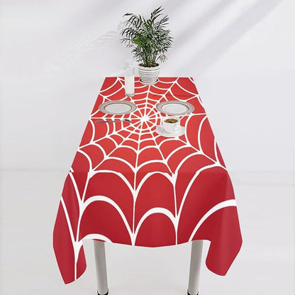 Spider Web Hero Tablecloth, White Spiderweb Red Cobweb Water Resistant Wipeable Table Cover for Picnic Party Holiday Kitchen Dinner Table 55"x75"