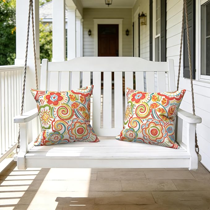 LVTXIII 2 Pack Outdoor Throw Pillow Covers for Patio Furniture, 16x16 Inch Square Pillow Case, Water-Repellent Cushion Covers for Garden, Porch, Sofa, Flower Multi