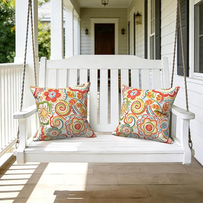 LVTXIII 2 Pack Outdoor Throw Pillow Covers for Patio Furniture, 16x16 Inch Square Pillow Case, Water-Repellent Cushion Covers for Garden, Porch, Sofa, Flower Multi
