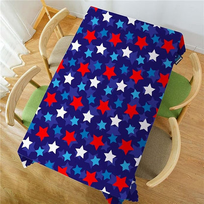Swono 52x70 Inch Stars Tablecloth Patriotic American Flag Stars Confetti Farmhouse Dining Table Cloth Anti-Stain Talking Table Cover for Kitchen Dinning Room Coffee Store, Blue Red