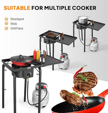 ROVSUN Single Burner Propane Gas Stove with Side Shelf & Carrying Bag, 100,000 BTU Portable Stove with Removable Legs & Regulator for Camping Home Backyard Cooking Brewing Canning Turkey Frying