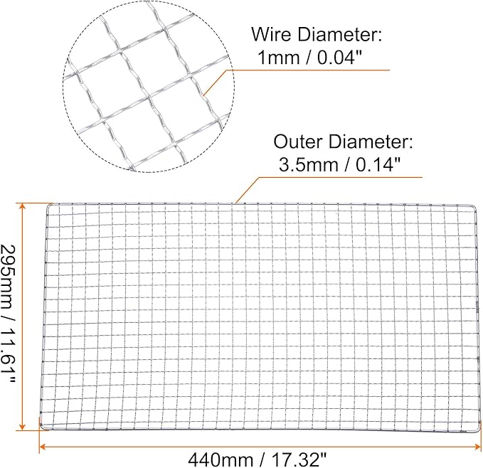 HARFINGTON Square BBQ Grill Net 17.3"x11.6" Electroplated Stainless Steel Barbecue Mesh Mat for Baking Smoking Charcoal Grilling Roasting