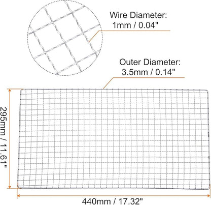 HARFINGTON Square BBQ Grill Net 17.3"x11.6" Electroplated Stainless Steel Barbecue Mesh Mat for Baking Smoking Charcoal Grilling Roasting