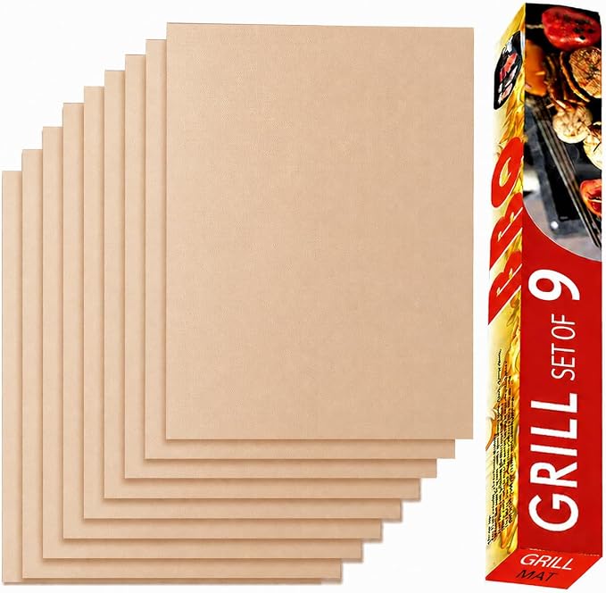 Copper Grill Mats for Gas Grill, Set of 9, 15.75 x 13 Inch | Non-Stick Copper Sheets for Outdoor Grill Cooking and Grilling