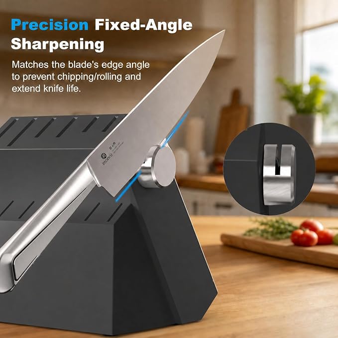 imarku 14-Piece Knife Set with Block, Glides Through Meat, Fish, Veggies & Bread, High Carbon Stainless Steel, Built-in Sharpener, Ergonomic Non-Slip Handle, Essential Gift for Home Cooks
