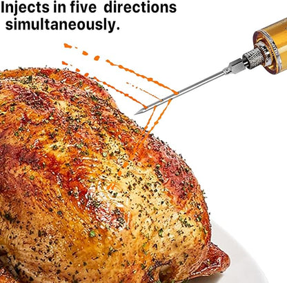 Meat Injector Syringe, Premium Meat Injector Kit - 3 Stainless Steel Meat Needles, Plastic Turkey Injector with Pastry Brush, 1oz Food Injector for Meat with Cleaning Brush, Easy to Use & Clean