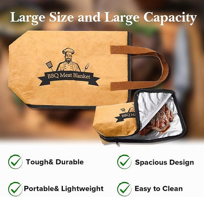 BBQ Blanket for Resting Meat, 21in Reusable Smoker Grilling Meat Insulated Resting Bag with Handle for Large Brisket/Pork Shoulders/Turkeys,Gifts for Men
