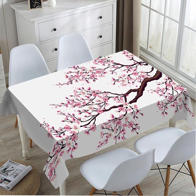 TKS MITLAN Cherry Japanese Tablecloth Decor Branch Flower Bud Twig Foliage Bloom Tree Table Cloth Dining Room Kitchen Table Cover 60" X 84" Oblong/Rectangle