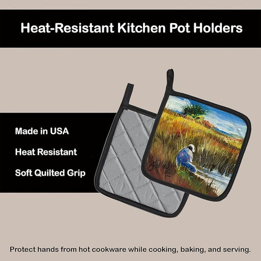 Caroline's Treasures JMK1274PTHD Fishing on The Bank Pair of Pot Holders Kitchen Heat Resistant Pot Holders Sets Oven Hot Pads for Cooking Baking BBQ, 7 1/2 x 7 1/2