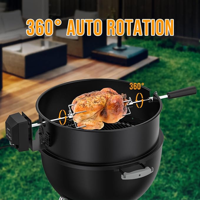 Skyflame Charkettle Rotisserie Ring Kit, Black Coated Steel | Compatible with Weber 18" Charcoal Kettle Grills, Compatible with Other Similar Kettle Grills, BBQ Grill Rotisserie Kit