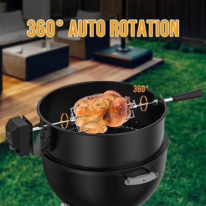 Skyflame Charkettle Rotisserie Ring Kit, Black Coated Steel | Compatible with Weber 18" Charcoal Kettle Grills, Compatible with Other Similar Kettle Grills, BBQ Grill Rotisserie Kit