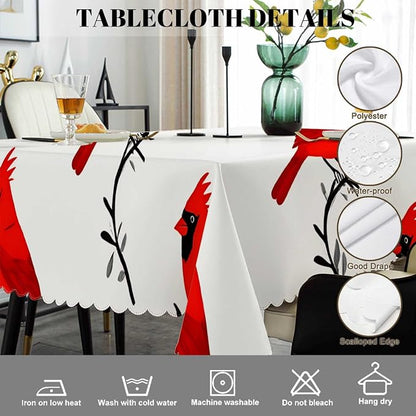 Swono Cardinal Bird Table Cover Red Birds On Branches 52x70 Inch Tablecloth Table Cloth for Rectangle Tables Buffet Parties Coffee BBQ and Dinning Tablecloth