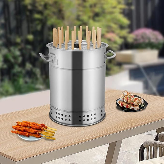 DYRABREST Portable Charcoal Grill, 20-Skewer Capacity Mini Charcoal BBQ Grill, Stainless Steel Smokeless Grill with Oil-Carbon Separation Design for Camping, Picnics, and Outdoor Barbecues (20-Skewer)