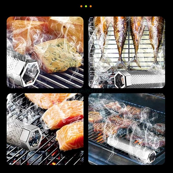 Smoker Tube - 2 Pack 12 inches Stainless Steel BBQ Wood Pellet Tube Smoker for Grills or Smokers, 2x Smoke Tubes with 4 S Shape Hooks and 1 Cleaning Brush