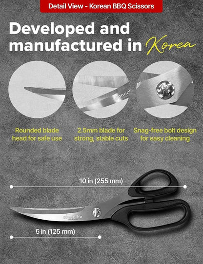 Made in Korea, Korean Barbecue Scissors, Meat, Chicken, Vegetables, High Strength Stainless Steel Grip-Excellent Barbecue Scissors (Korean BBQ Scissors)