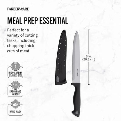Farberware 8 Inch Slicing Knife with EdgeKeeper Self-Sharpening Sheath, High-Carbon Stainless Steel Blade, Ergonomic Handle for Effortless Meat and Food Prep