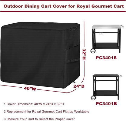 Outdoor Dining Cart Cover for Royal Gourmet Cart Flattop Worktable PC3401S PC3401B, for 40 inch Outdoor Utility Cart, 600D Outdoor Waterproof Weather Resistant Cover