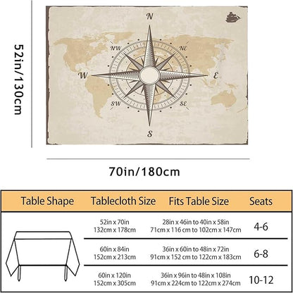 TKS MITLAN Compass Decorative Rectangle Tablecloth Old World Map Nautical Compass Polyester Table Cloths Kitchen Table Cover for Dining BBQ Picnic Coffee Table 52 x 70 Inch 4-6 Seats