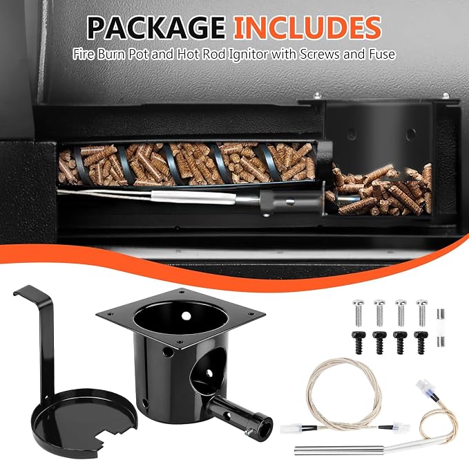QuliMetal Fire Burn Pot & D2 Hot Rod Ignitor for Traeger Pro 575 & 780 | Fire Pot for Traeger Ironwood 650 & 885 Silverton 620 & 810 Wood Pellet Grills with D2 Direct Drive & WiFIRE Technology