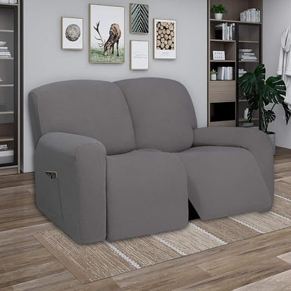 PureFit Super Stretch Loveseat Recliner Sofa Couch Cover with Pocket | 2 Seats Non Slip Soft Sofa Slipcover, Washable Reclining Furniture Protector for Pets (Recliner Loveseat, Light Gray)