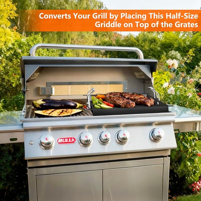 19.2" x 15" Half Size Griddle, Non-stick Carbon Steel Flat Top Griddle for Bull 4 Burner Angus 47628 41629, Outlaw 26038 26039 69008 69009 65073 87049 and Lion Premium L75000 Gas Grill