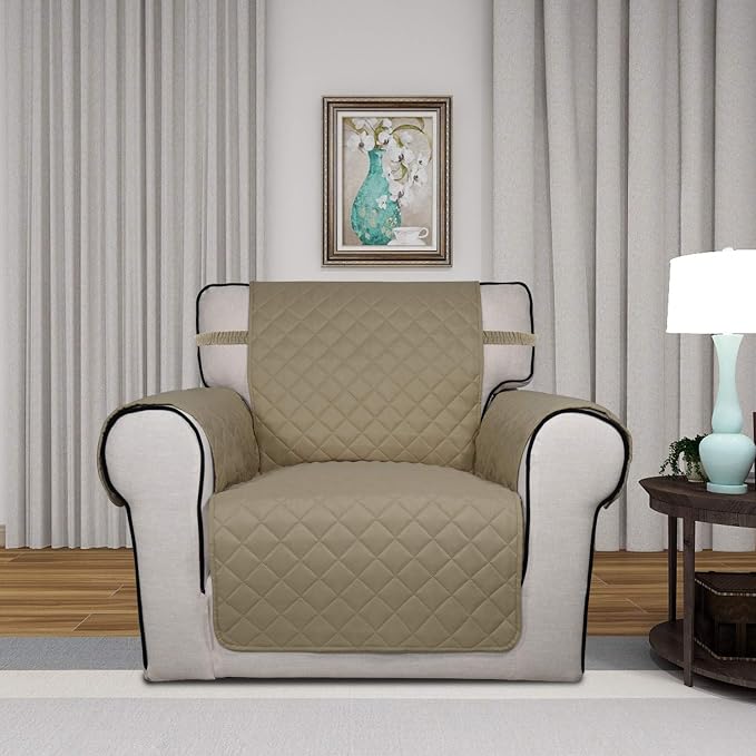 PureFit Reversible Chair Sofa Cover Dog Couch Covers for Sofa, 25.5 in | Beige/Beige, Water Resistant Couch Protector, Washable Pet Couch Cover with Non Slip and Elastic Straps For Kids
