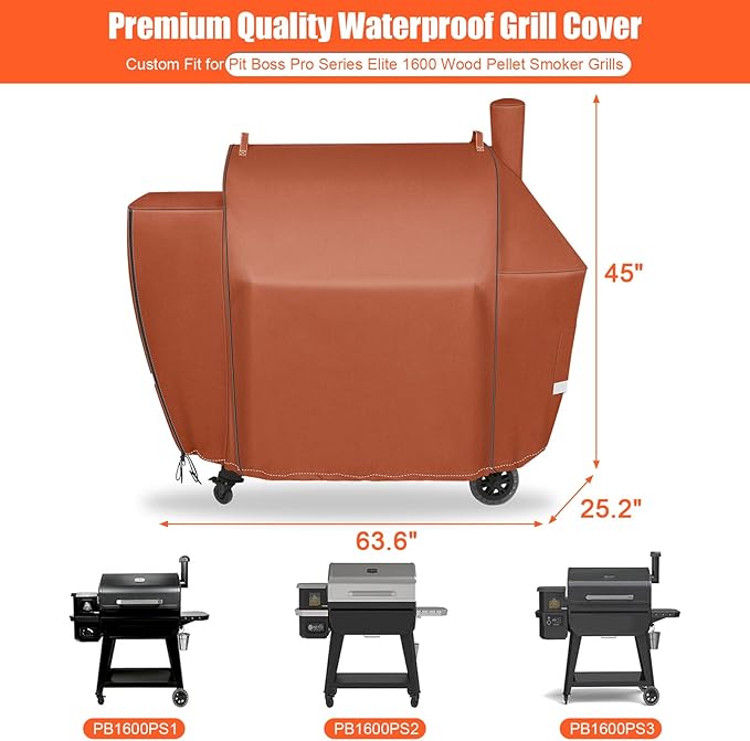 QuliMetal Grill Cover for Pit Boss Competition Series 1600, Pro Series 1600 Elite Wood Pellet Grill, PB1600CS, PB1600PS2, PB1600PSE, 600D Waterproof Fade Resistant Pit Boss 1600 Grill Cover, Brown