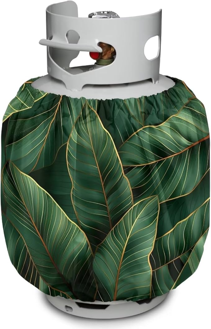 Rv Dual Propane Tank Cover Leaf Green Gas Tank Covers Protective Covers for Grill, Travel Trailer RV and Outdoor Use Windproof Weatherproof Gas Carrier