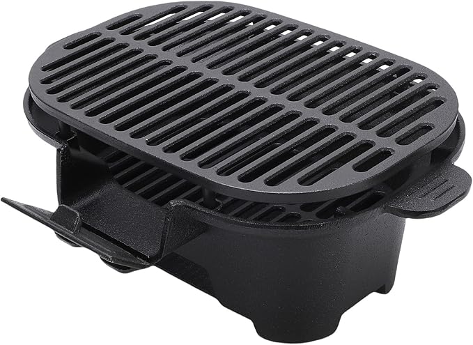Keenso Cast Iron Grill, Lightweight and Compact Charcoal Hibachi Grill, Adjustable Grate for Outdoor Cooking, Ideal for Japanese BBQ Gatherings
