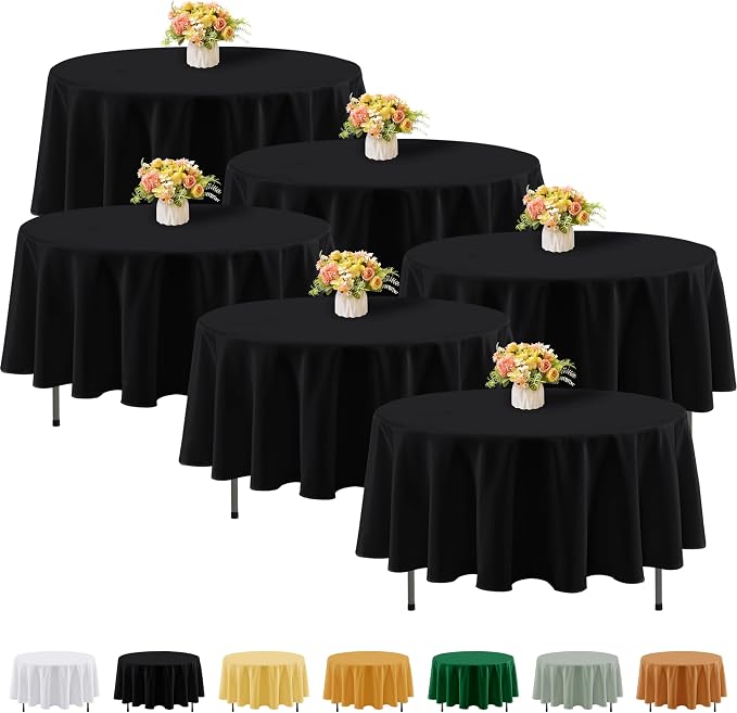 Fitable 6 Pack Black Round Tablecloths - 90 Inches in Diameter | Wrinkle & Stain Resistant, Washable Polyester Fabric Cloth Cover, For Wedding Party Banquet Formal Events Halloween