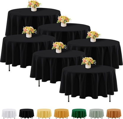 Fitable 6 Pack Black Round Tablecloths - 90 Inches in Diameter | Wrinkle & Stain Resistant, Washable Polyester Fabric Cloth Cover, For Wedding Party Banquet Formal Events Halloween