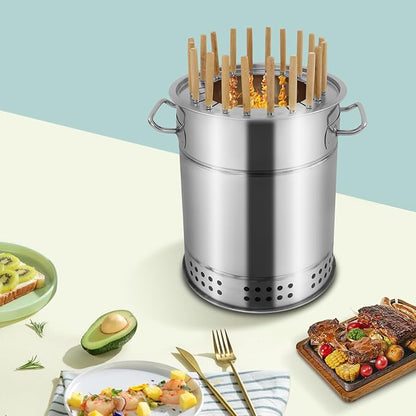 Portable Smokeless Surround Charcoal Grill, 20 Stainless Steel Hanging Grill w/30 Skewers, 360° Rotation Charcoal Barbecue Grill for Camping, Picnics, Parties, Beaches (20 Shelf)