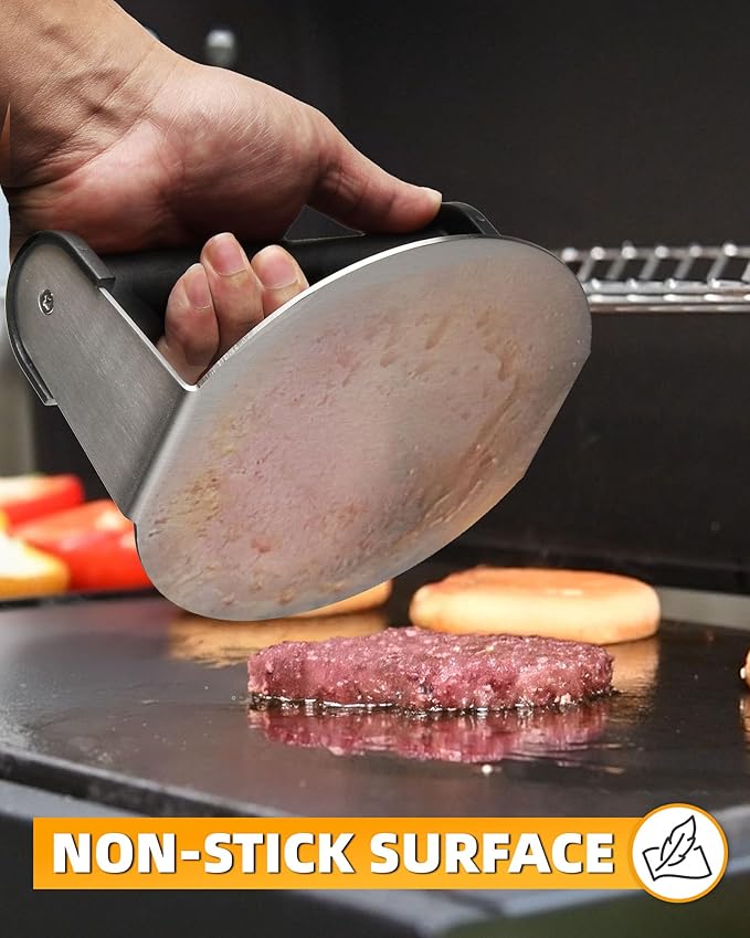 Bulado Burger Press, 6'' Round Burger Smasher for Griddle with Heat-resistant Handle, Stainless Steel Non-stick Hamburger Smasher Tool for Flat Top Griddle, Grill, BBQ, Cooking, Gift Package