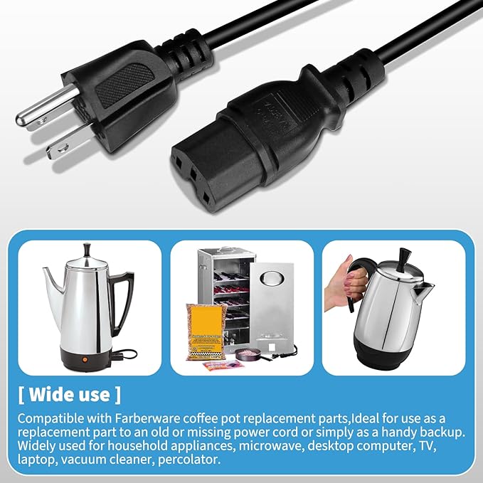 HASMX 3 Prong Power Cord 36" for Smokehouse LJ Little Big Mini Chief Smoker HighTemp, Replacement Electric Smoker Part 3pin Cord Black 3ft Length (1-Pack)