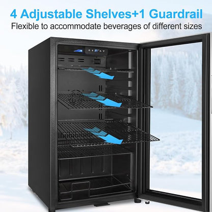 FoMup Beverage Refrigerator 126 Can, Mini Beverage Fridge Small Beverage Cooler Stainless Steel with Glass Door Safety Lock, Drink Fridge for Beer Soda Wine, Perfect for Dorm Office Hotel